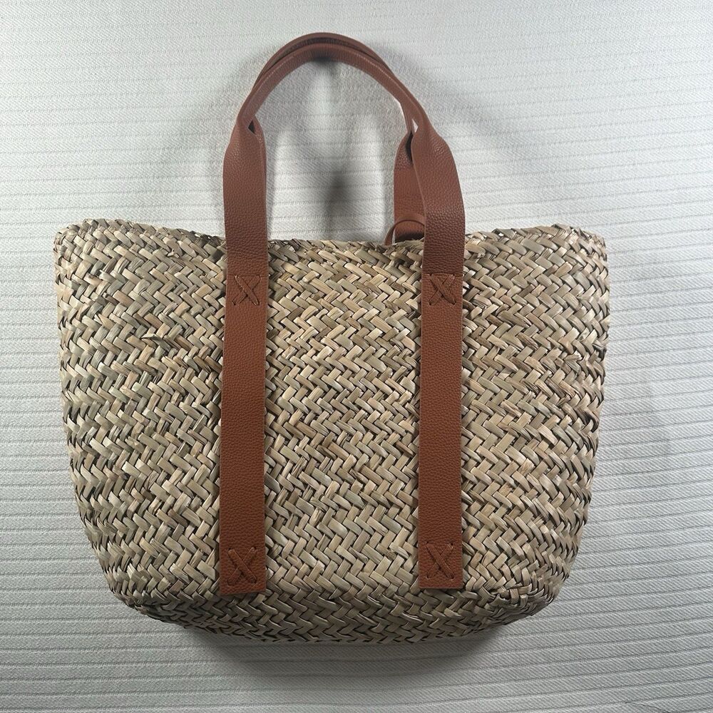 Four Seasons Anguilla Woven Straw Tote Bag Leather Handles Resort Beach - Picture 6 of 16